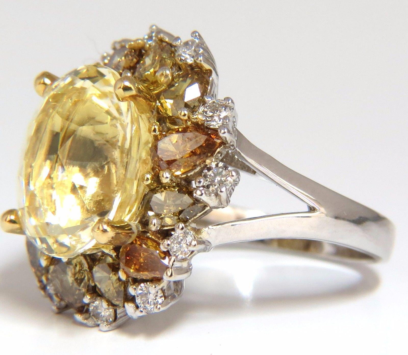 GIA 12.68CT Natural No Heat Fancy Yellow Sapphire Diamonds Cluster Ring 18KT In New Condition In New York, NY