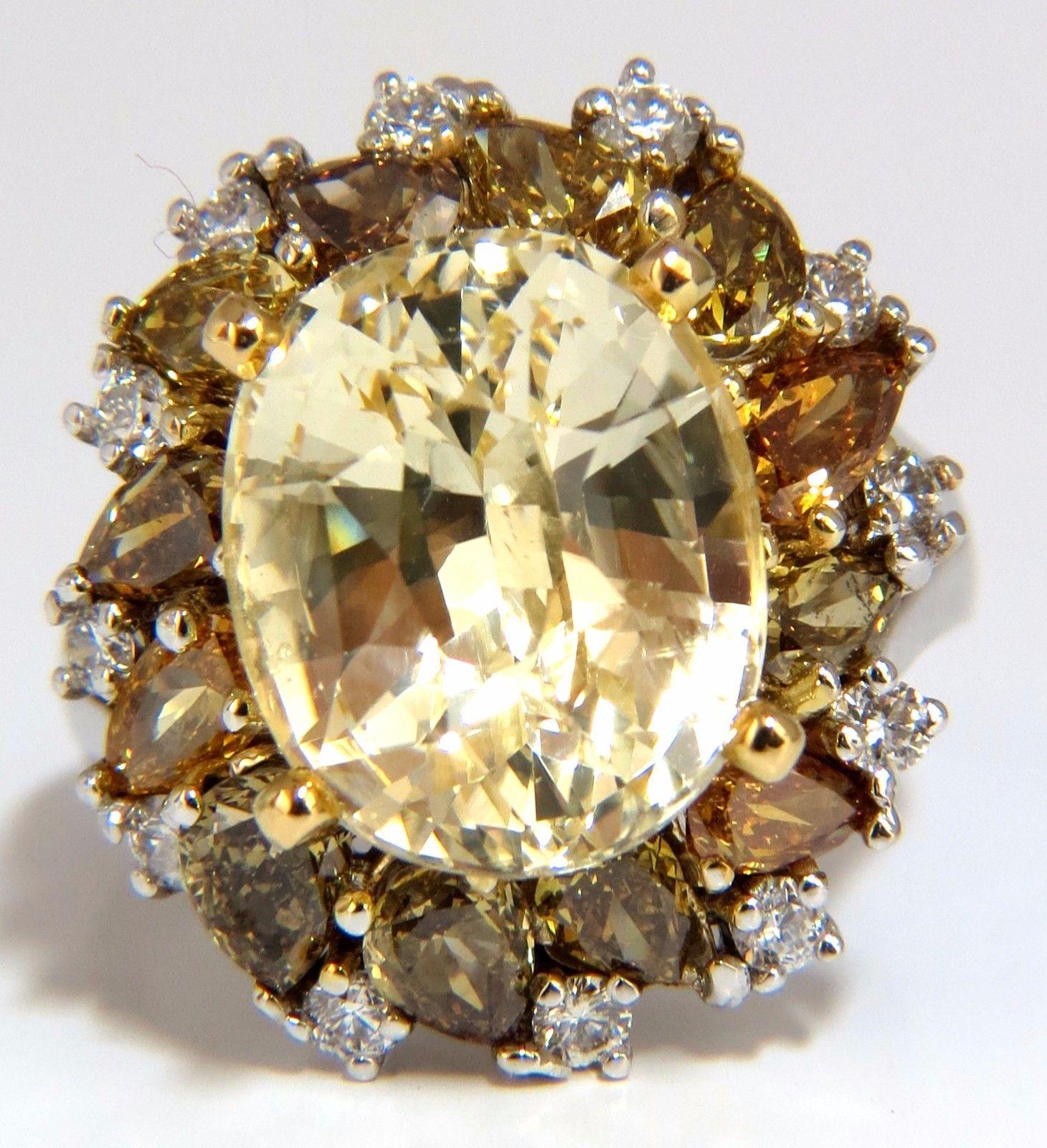 GIA 12.68CT Natural No Heat Fancy Yellow Sapphire Diamonds Cluster Ring 18KT 1