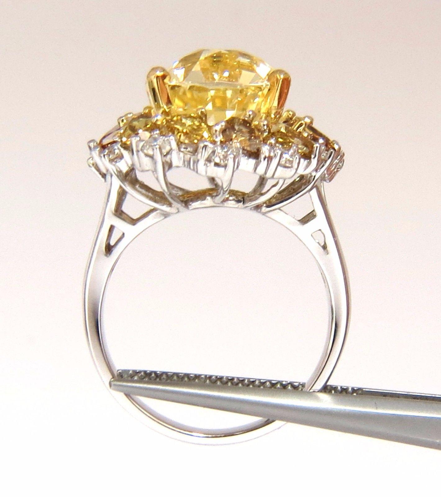 GIA 12.68CT Natural No Heat Fancy Yellow Sapphire Diamonds Cluster Ring 18KT 4