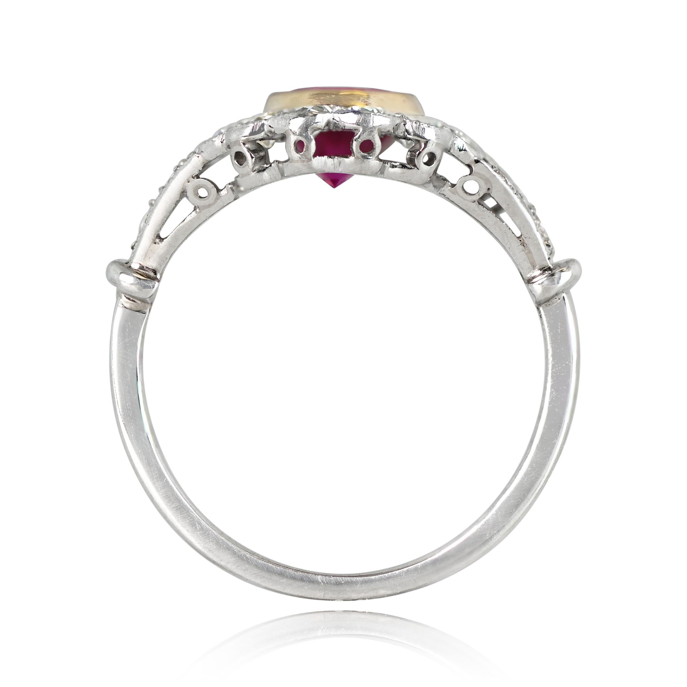 GIA 1.26ct Oval Cut Burma Ruby Cluster Engagement Ring, Diamond Halo, Platinum In Excellent Condition For Sale In New York, NY