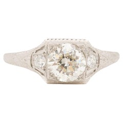 GIA 1.27 Carat Total Weight Art Deco Diamond Platinum Engagement Ring
