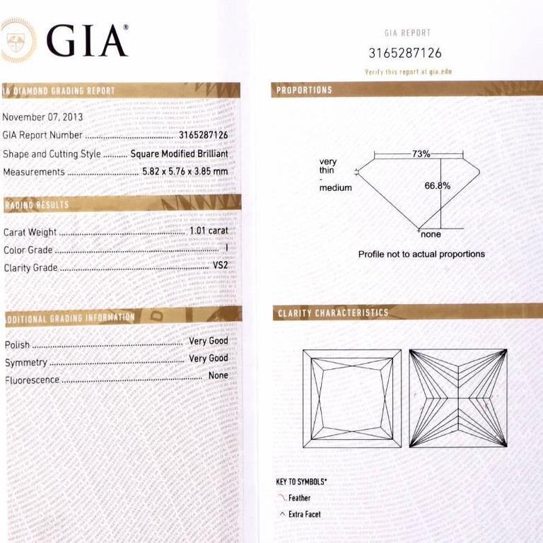 Platin-Verlobungsring mit GIA 1,28 Karat Diamant im Prinzessinnenschliff (Carréschliff) im Angebot