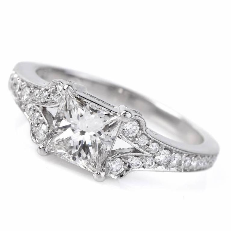 GIA 1.28 carats Princess-Cut Diamond Platinum Engagement Ring In Excellent Condition For Sale In Miami, FL