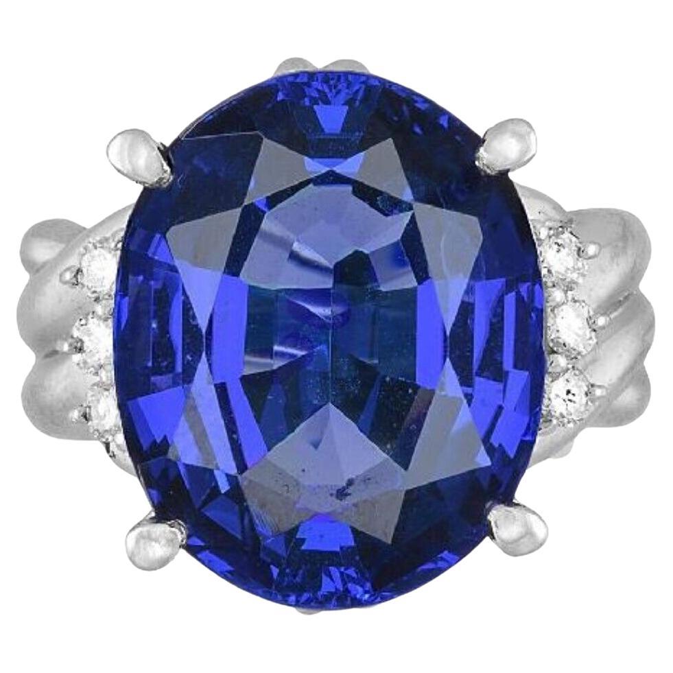 GIA 12.80 carats Oval Tanzanite & Diamond Cocktail Ring in Platinum For Sale