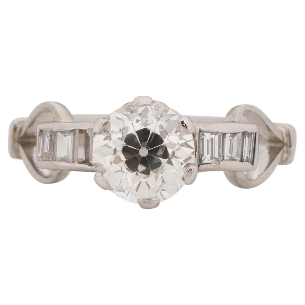 GIA 1.29 Carat Art Deco Diamond Platinum Engagement Ring For Sale