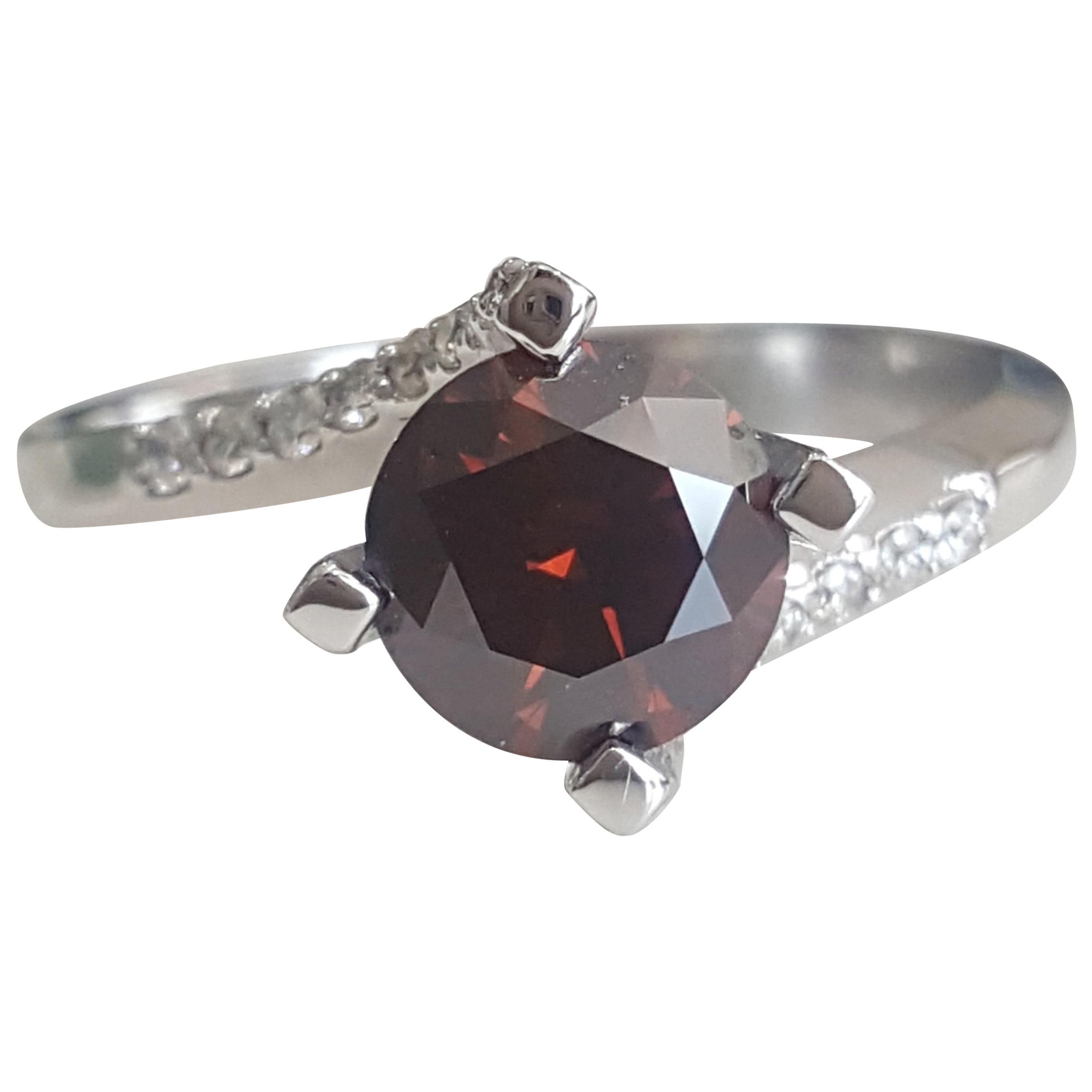 GIA 1.29 Carat Natural Fancy Dark Orange Brown Diamond Engagement Ring. 