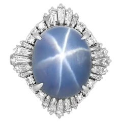 GIA 12,95 Karat unerhitzter blauer Sternsaphir & Diamantring aus Platin