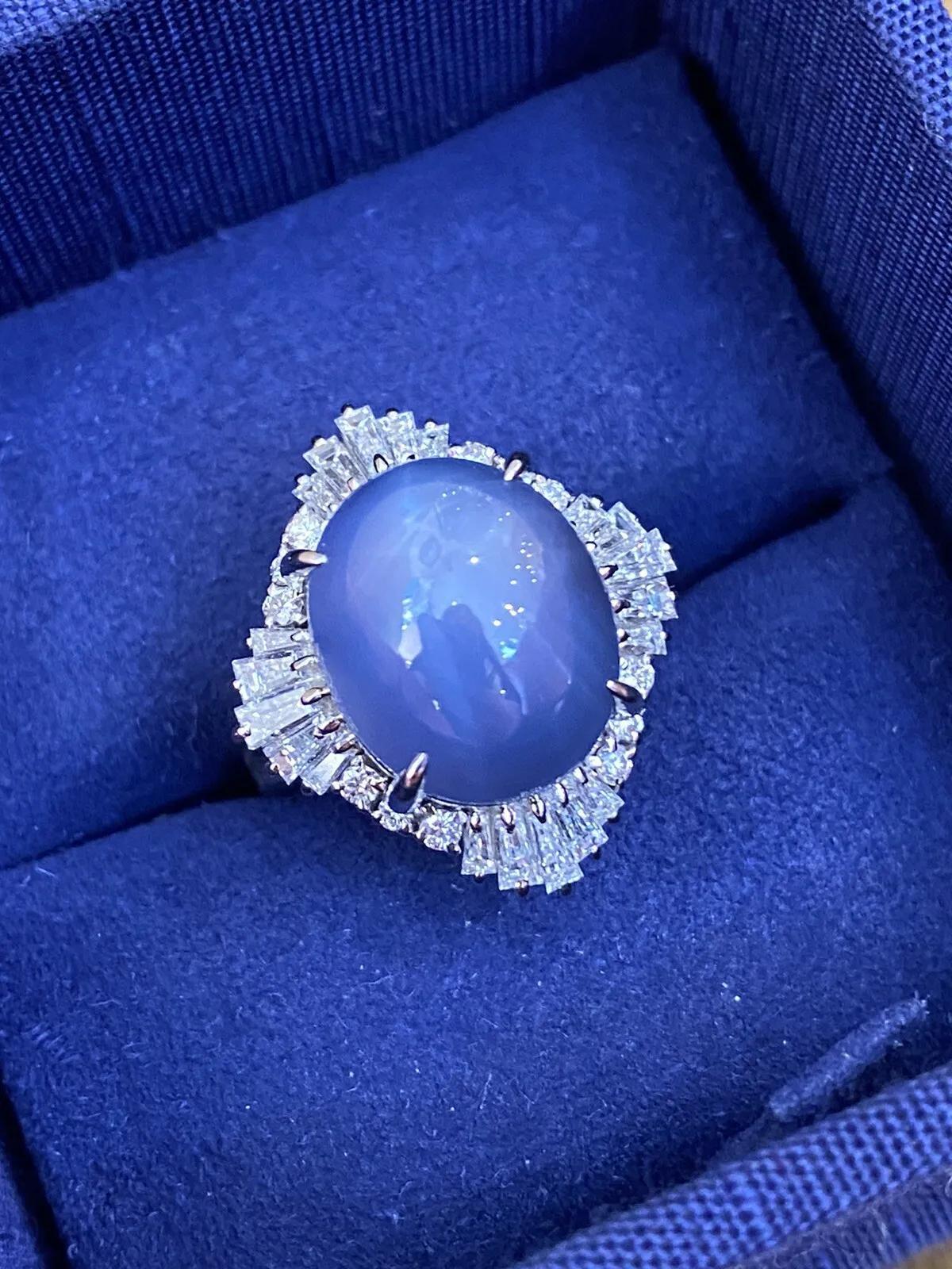 GIA 12.95 carats Unheated Blue Star Sapphire and Diamond Ring in Platinum In Excellent Condition For Sale In La Jolla, CA