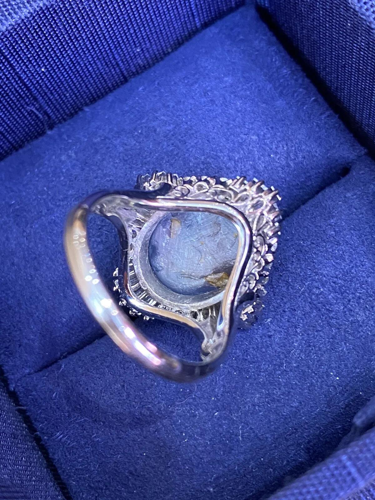 GIA 12.95 carats Unheated Blue Star Sapphire and Diamond Ring in Platinum For Sale 1