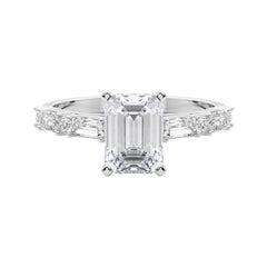 GIA 1.29ct Emerald Round & Baguette Channel Band 18K White Gold Diamond Ring