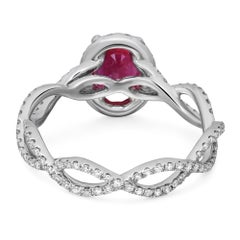 GIA 1.29Ctw Ruby & Diamond Halo Twisted Band Engagement Ring 18K White Gold
