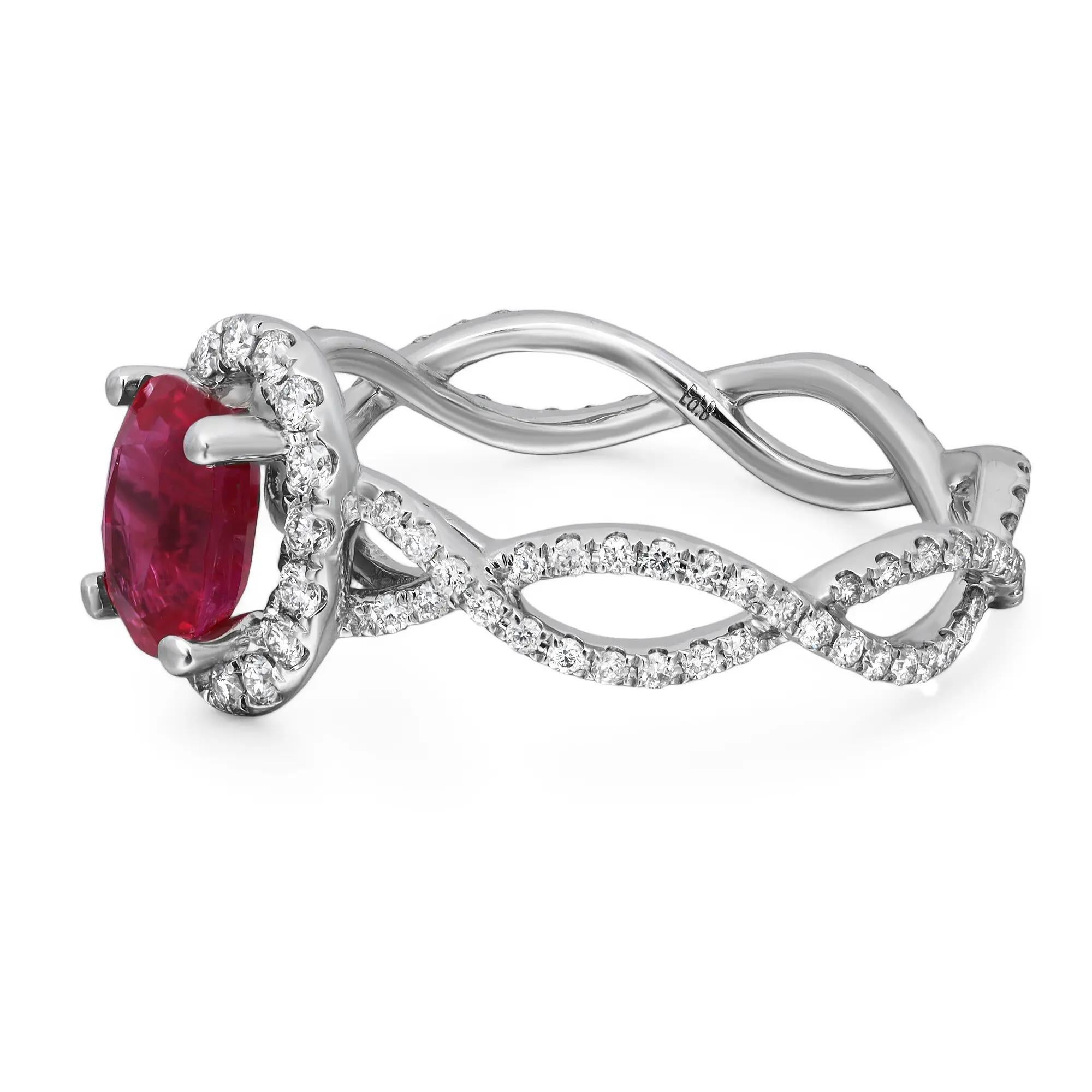GIA Anillo de compromiso de oro blanco de 18 quilates con halo de rubíes y diamantes de 1,29 qts Corte oval en venta