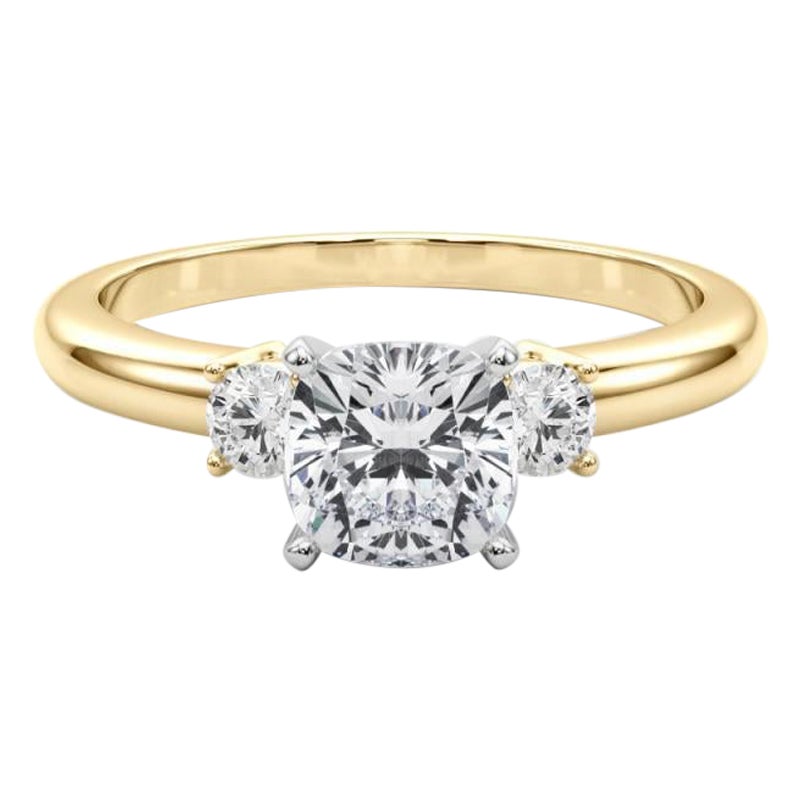 GIA 1,2ct Cuscino a 3 pietre Passato, Presente e Futuro Anello con diamanti in oro giallo 18K
