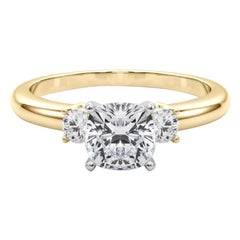 GIA 1.2ct Cushion 3-Stone Past, Present & Future 18K Yellow Gold Diamond Ring
