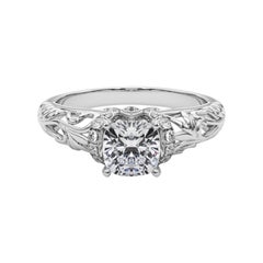 GIA 1,2ct Cuscino Chevron Halo Filigrana floreale in oro bianco 18 carati