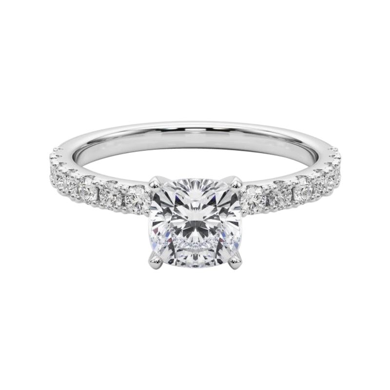 GIA 1.2ct Cushion Solitaire avec Demi-Eternité Bague diamant en or blanc 18K
