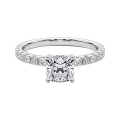 GIA 1.2ct Cushion Solitaire avec Demi-Eternité Bague diamant en or blanc 18K