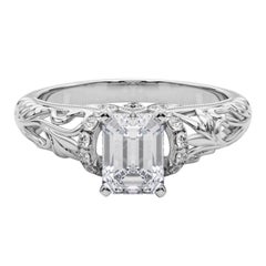 GIA 1.2ct Emerald Chevron Halo Floral Filigree  Diamond Ring