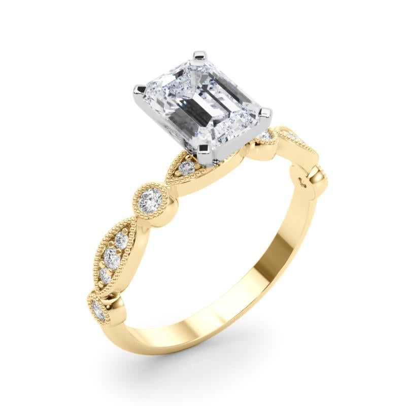 Women's GIA 1.2ct Emerald Marquise & Round Milgrain Bezel Yellow Gold Diamond Ring For Sale