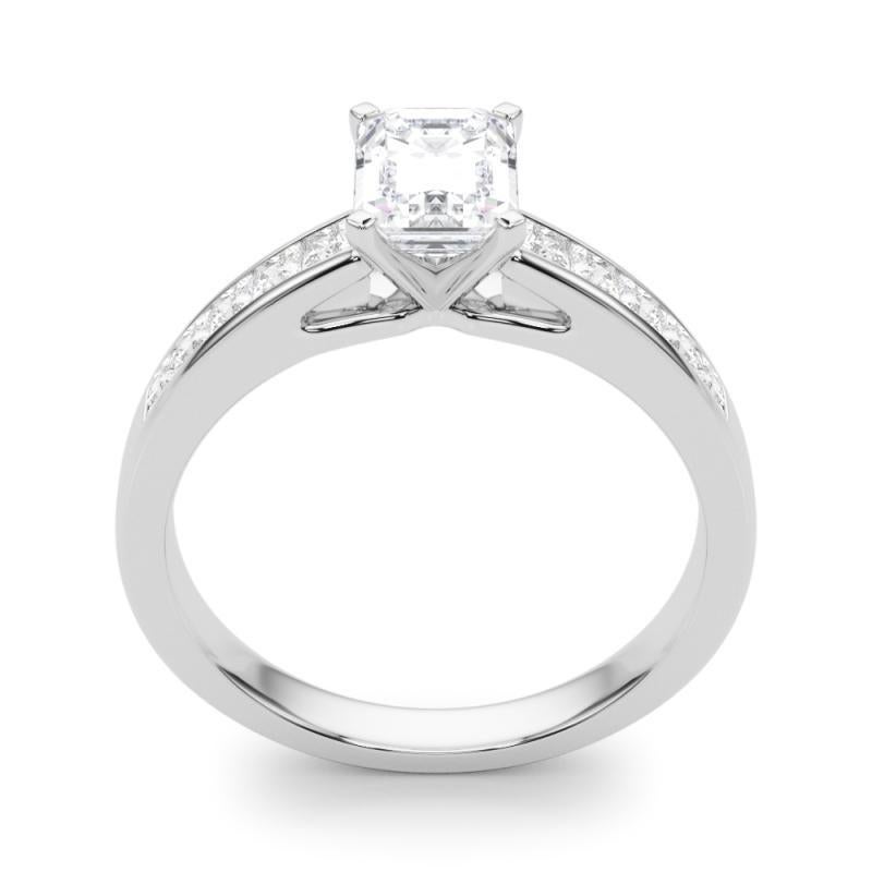 Donna GIA 1.2ct Smeraldo Principessa Canale Solitario Centro Anello con Diamante in Oro Bianco in vendita