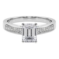 GIA 1.2ct Smeraldo Principessa Canale Solitario Centro Anello con Diamante in Oro Bianco