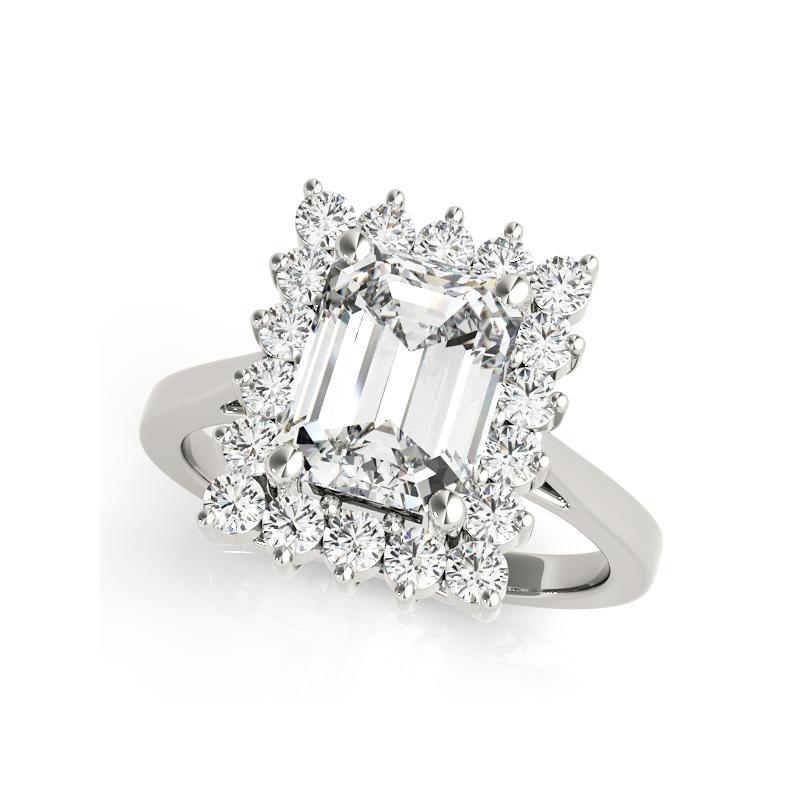 Emerald Cut GIA 1.2ct Emerald Rectangular Halo Anniversary 18K White Gold Diamond Ring For Sale