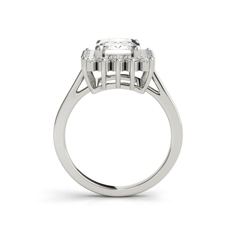GIA 1.2ct Emerald Rectangular Halo Anniversary 18K White Gold Diamond Ring In New Condition For Sale In New York, NY