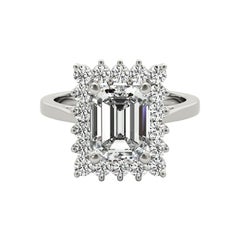 GIA 1.2ct Emerald Rectangular Halo Anniversary 18K White Gold Diamond Ring