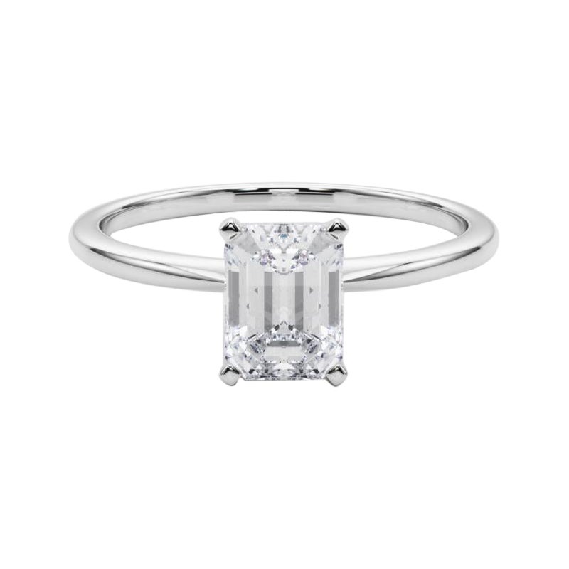 GIA 1.2ct Emerald Slim Band Prong Set Solitaire 18K White Gold Diamond Ring
