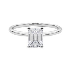 GIA 1.2ct Emerald Slim Band Prong Set Solitaire 18K White Gold Diamond Ring