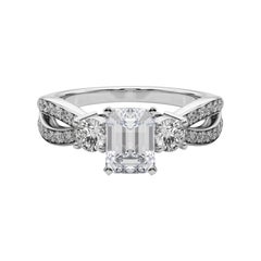 GIA 1.2ct Emerald Three-Stone Split Shank Pave  Diamond Ring