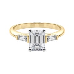 GIA 1.2ct Emerald Three-Stone Tapered Baguette 18K Yellow Gold Diamond Ring
