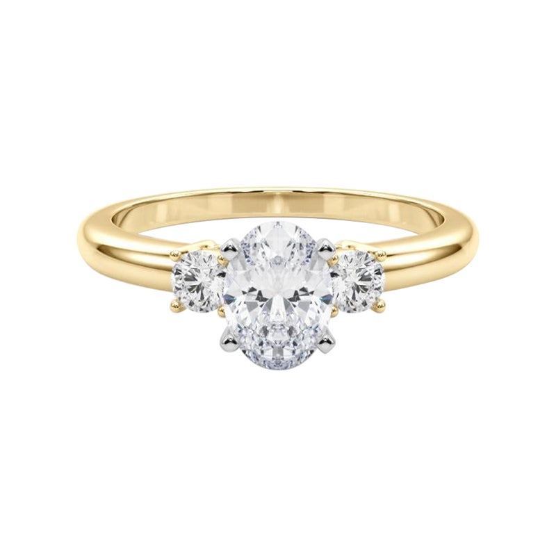 GIA 1,2ct Anello ovale a 3 pietre Passato, Presente e Futuro in oro giallo 18 carati con diamanti