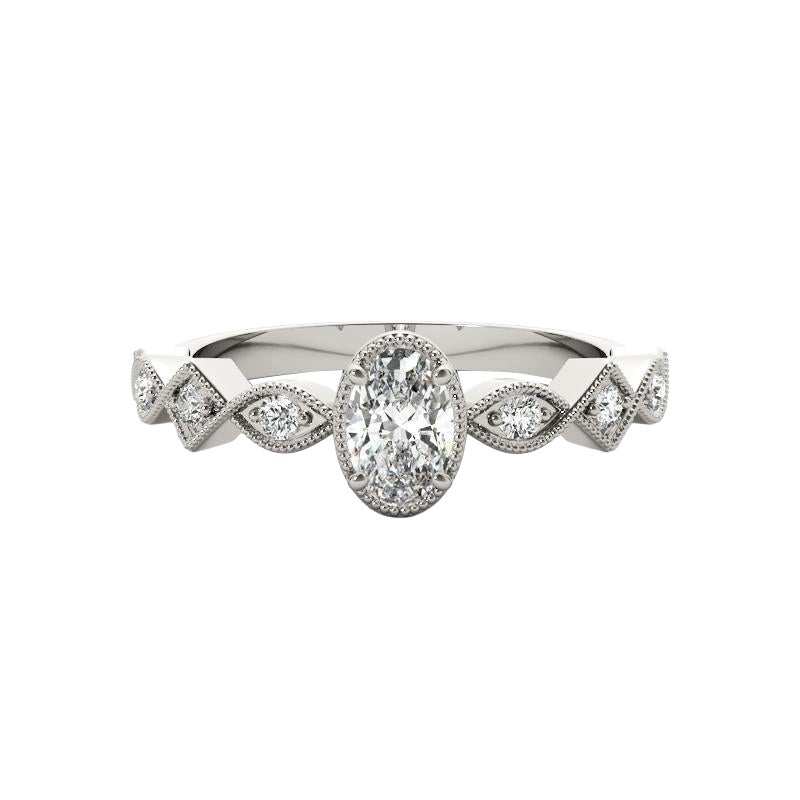 GIA Bague à chaton géométrique en diamant ovale de 1.2 ct Art déco mixte