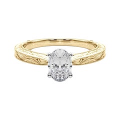 GIA Anello con diamante ovale classico solitario antico inciso in oro giallo da 1.2 carati