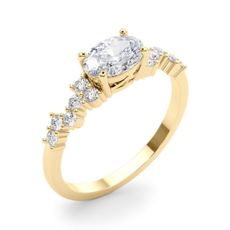GIA 1.2ct Oval East West Trellis Side Stone 18K Yellow Gold Diamond Ring Pour femmes en vente
