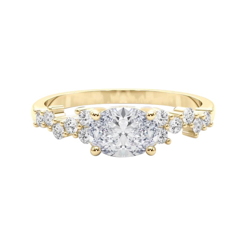 GIA 1,2ct Oval East West Trellis Seite Stein 18K Gelbgold Diamantring