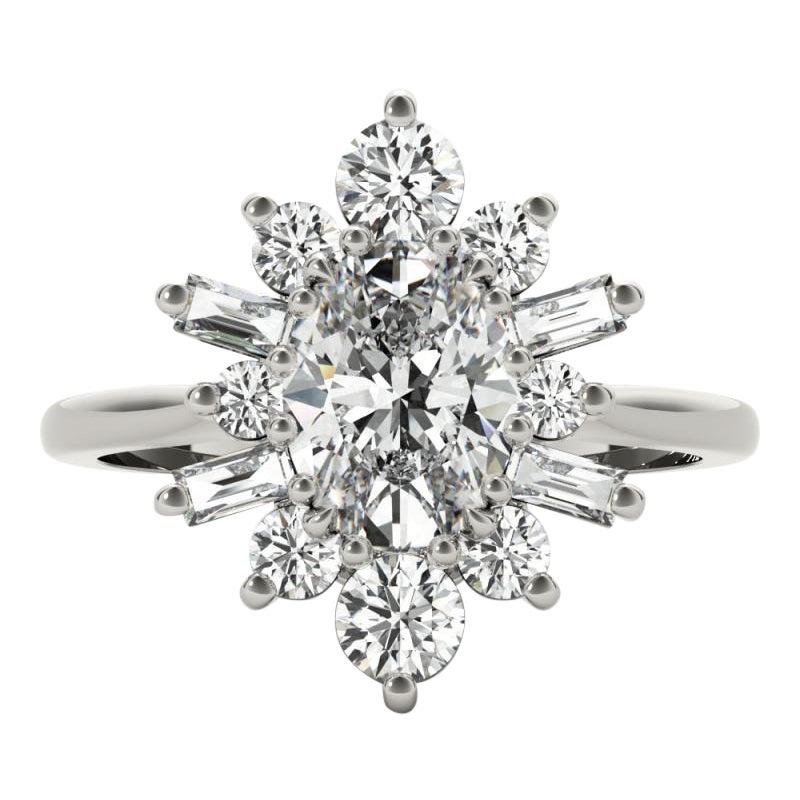 GIA 1,2ct Oval Icy Snowflake Flower Cluster Anello con diamanti in oro bianco 18K in vendita
