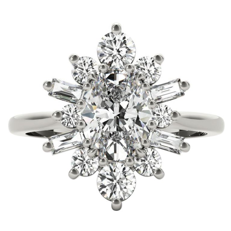 GIA 1.2ct Ovale Fiocco di Neve Fiore a grappolo  Anello con diamante