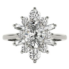 GIA 1.2ct Oval Icy Snowflake Flower Cluster  Diamond Ring
