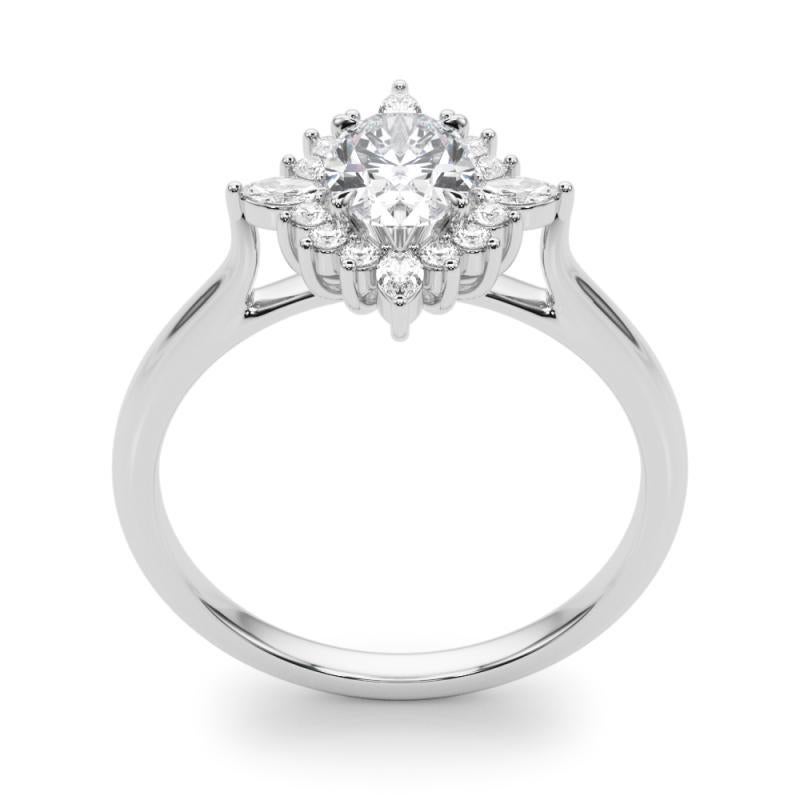 Women's GIA 1.2ct Oval Marquise Flower Halo Cluster 18K White Gold Diamond Ring For Sale