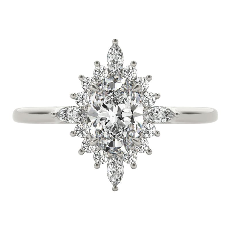 GIA 1,2ct Oval Marquise Flower Halo Cluster Anello di diamanti in oro bianco 18K