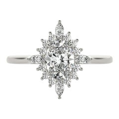 GIA 1,2ct Oval Marquise Flower Halo Cluster Anello di diamanti in oro bianco 18K