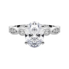 GIA 1.2ct Oval Marquise & Round Milgrain Bezel Anello con diamanti in oro bianco