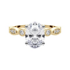 GIA 1.2ct Oval Marquise & Round Milgrain Bezel Yellow Gold Diamond Ring