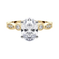 GIA 1.2ct Oval Marquise & Round Milgrain Bezel Yellow Gold Diamond Ring