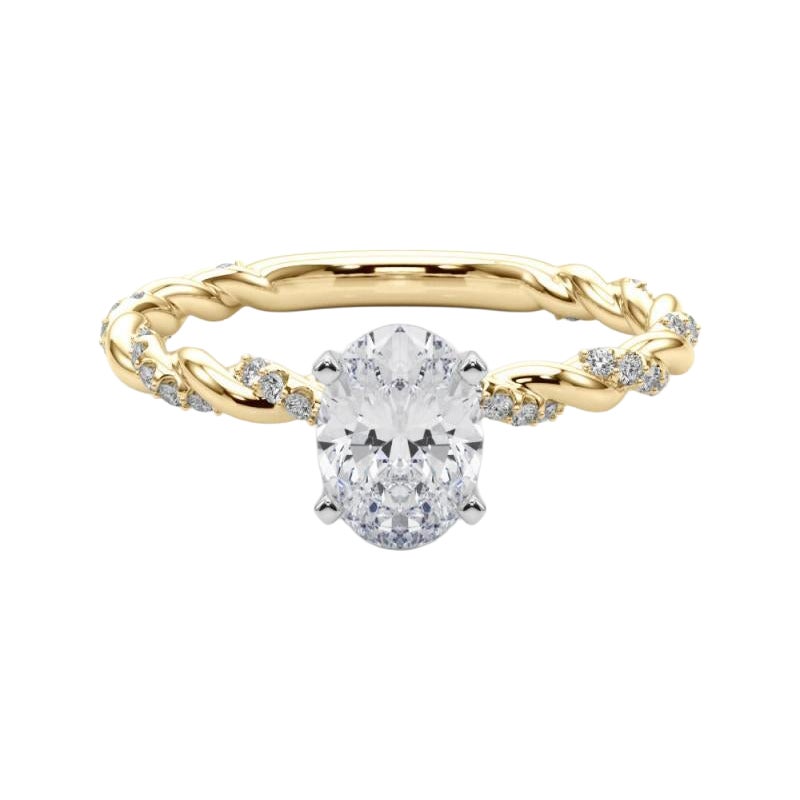 GIA 1,2ct Oval Micro Pave Twisted Braid Band Anello con diamanti in oro giallo 18K