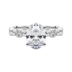 GIA 1.2ct Oval Side Stone Bezel Band Solitaire Diamond Ring