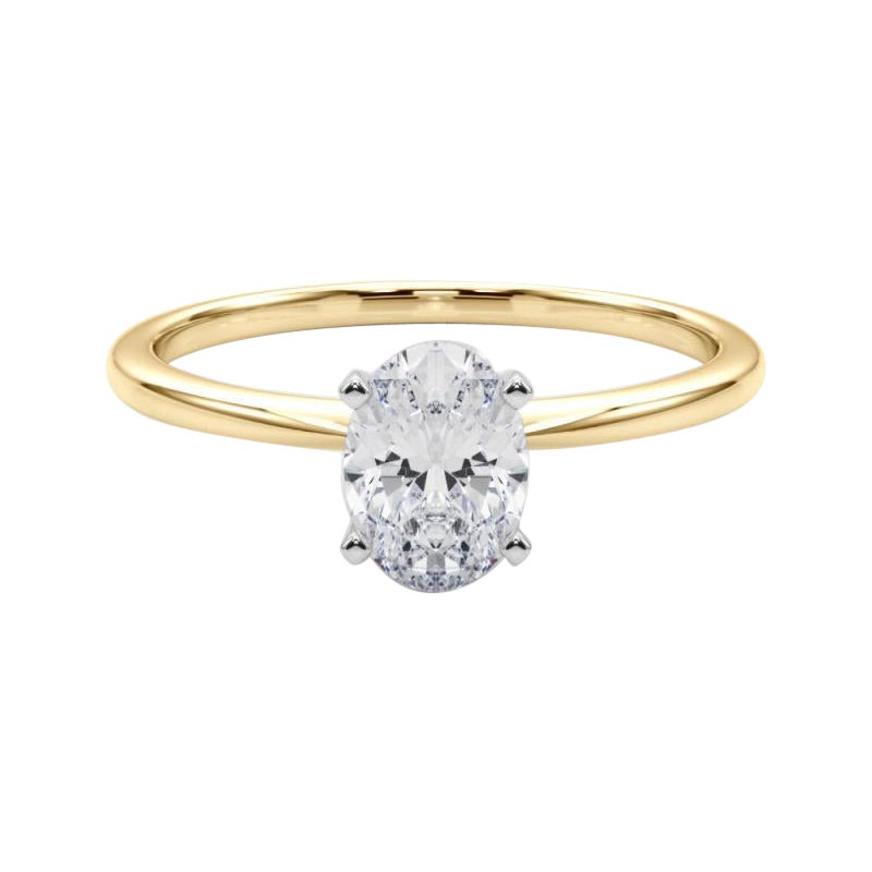 GIA 1,2ct Anello ovale sottile con solitario incastonato in oro giallo 18K