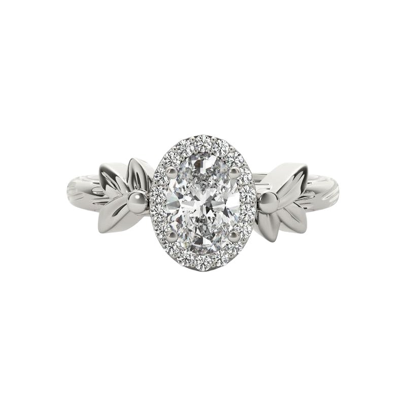 GIA Anello con diamante solitario ovale in oro bianco con taglio a foglia di giardino da 1.2 carati